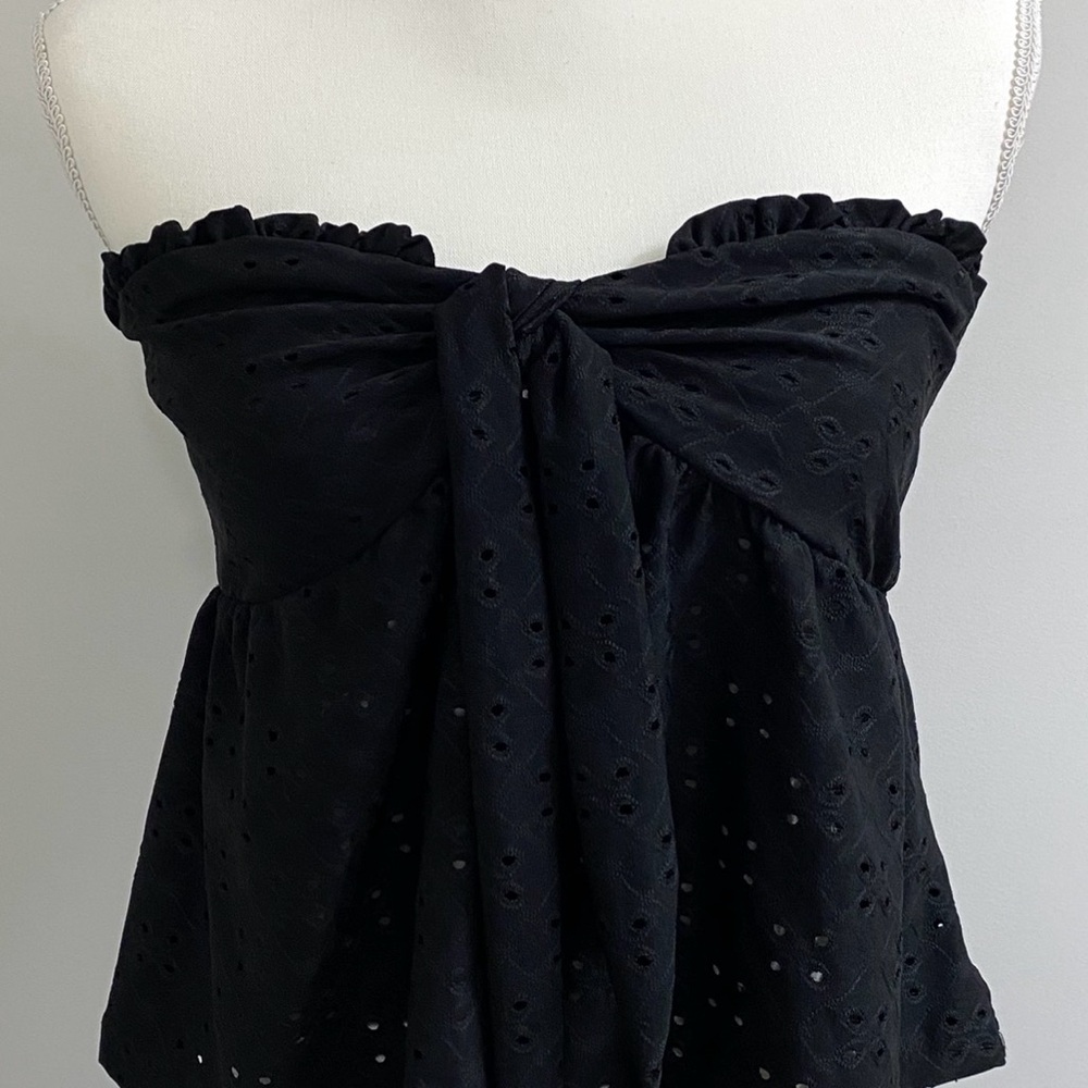 SHEIN Womens M Solid Black Eyelet Lace Strapless Crop Top Boho Y2K Minimalist - Picture 14 of 14